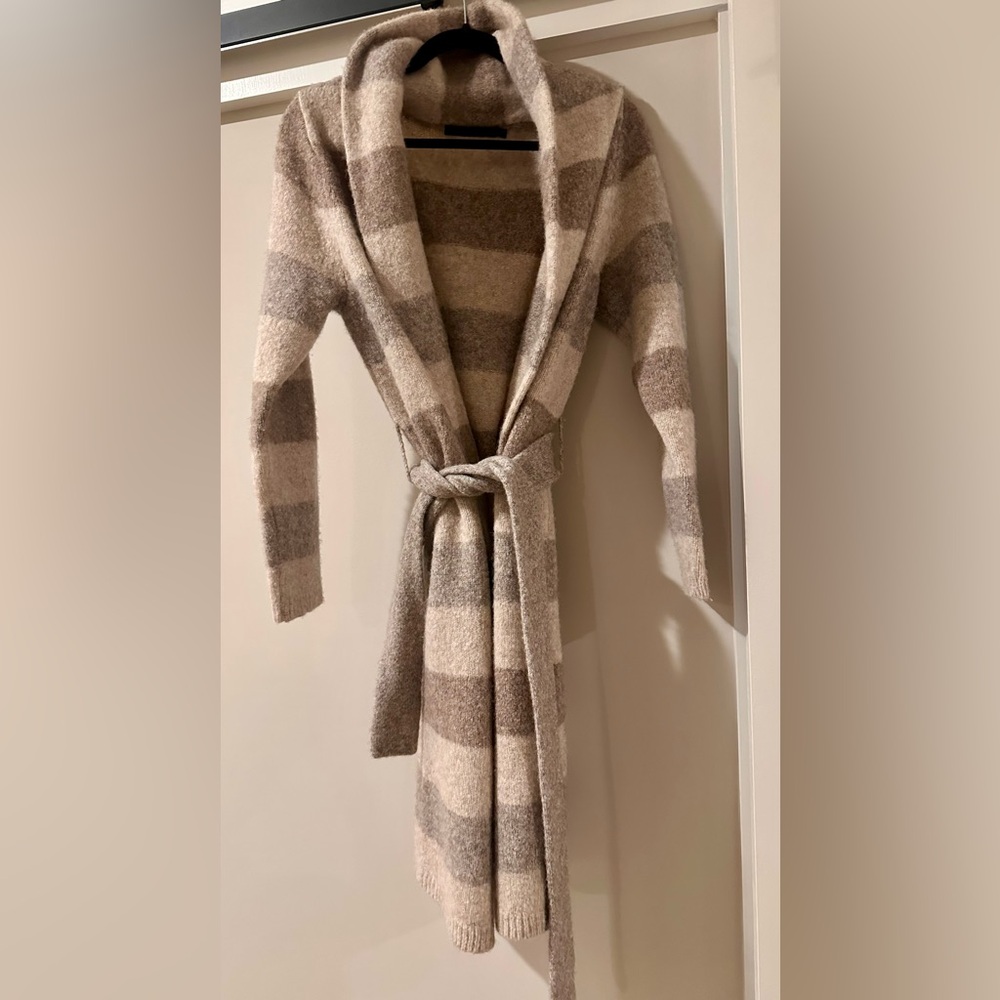Jenni Kayne Belted Sweater Coat in Oatmeal Stripe, Size Small - Picture 5 of 8